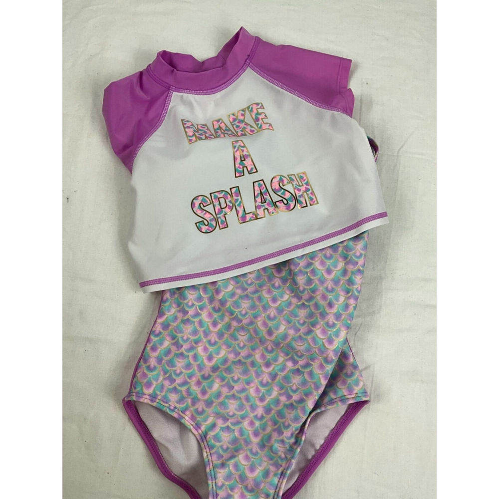 Girl's Cat & Jack Make A Splash Rash Guard 2-Piece Bathing Suit Size XS (4/5)